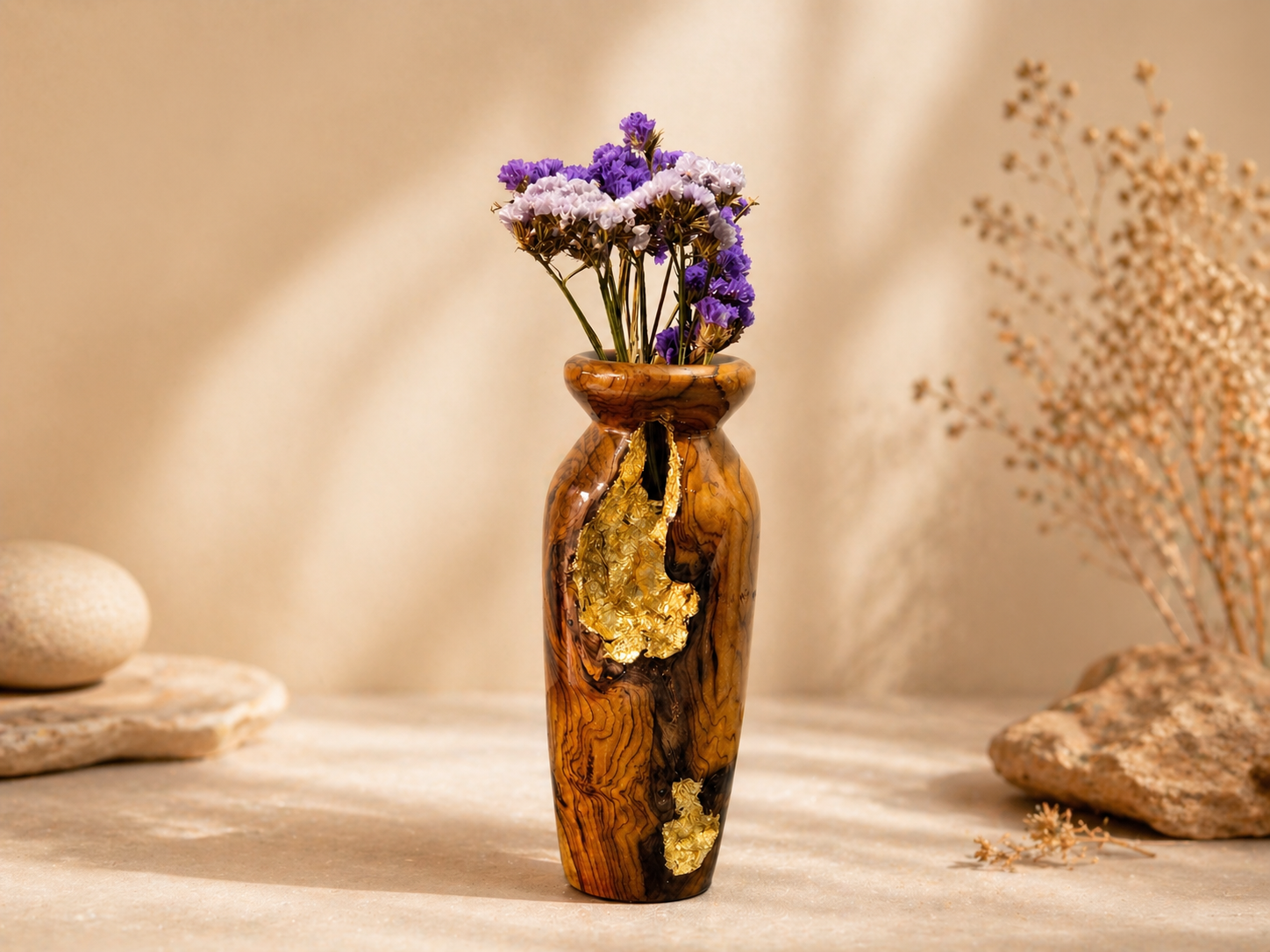 Maelis Stem Teak Wooden Flower Vase in teak wood by UDSS Atelier
