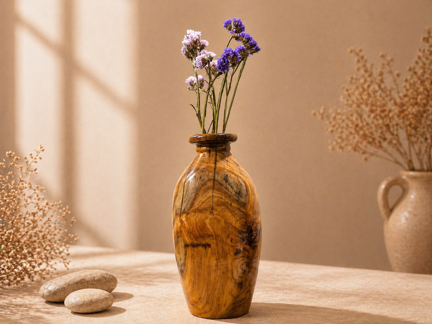 Zayra Bloom Teak Wooden Flower Vase in teak wood by UDSS Atelier gallery 2