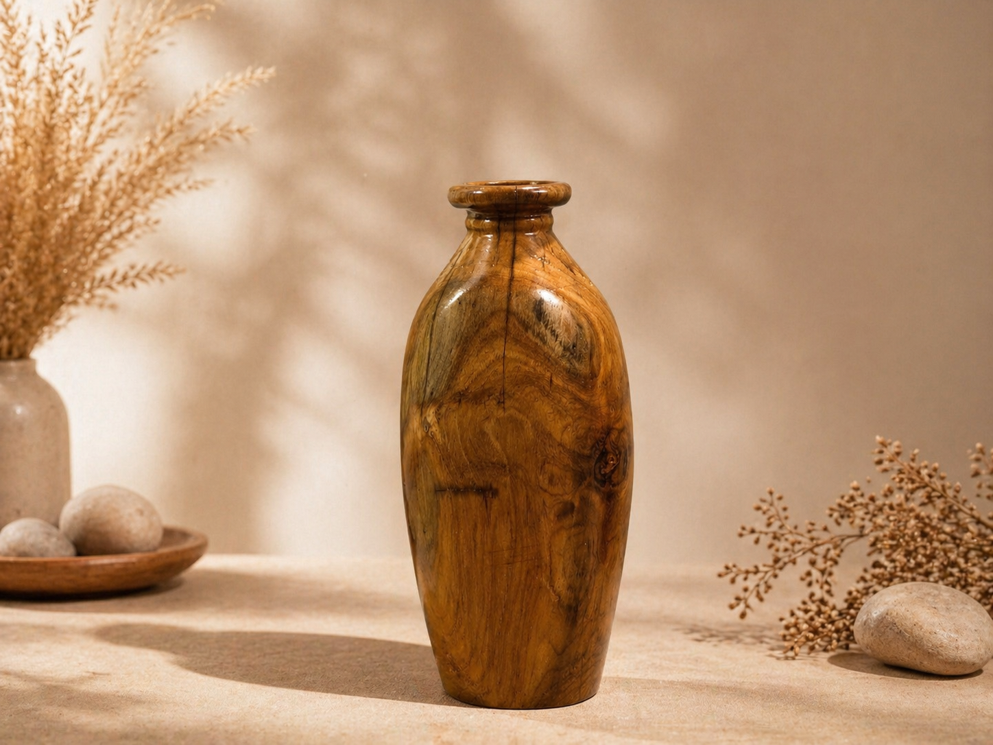 Zayra Bloom Teak Wooden Flower Vase in teak wood by UDSS Atelier gallery 3