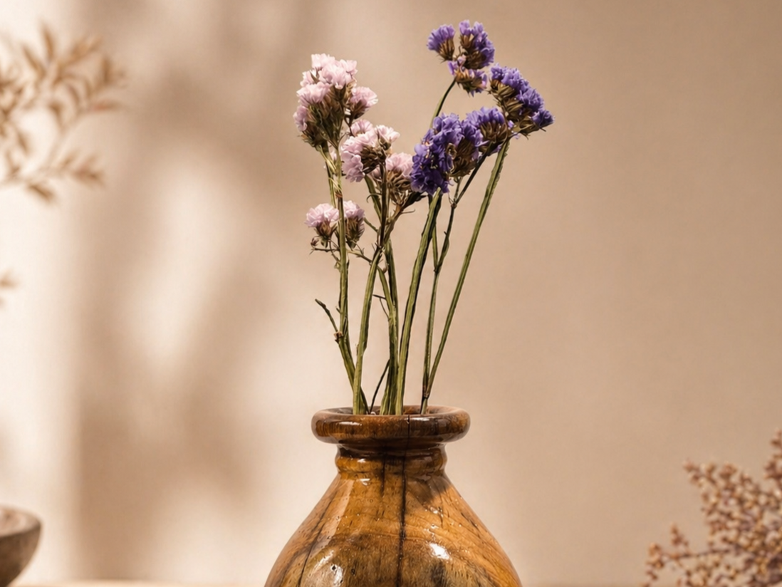 Zayra Bloom Teak Wooden Flower Vase in teak wood by UDSS Atelier gallery 4