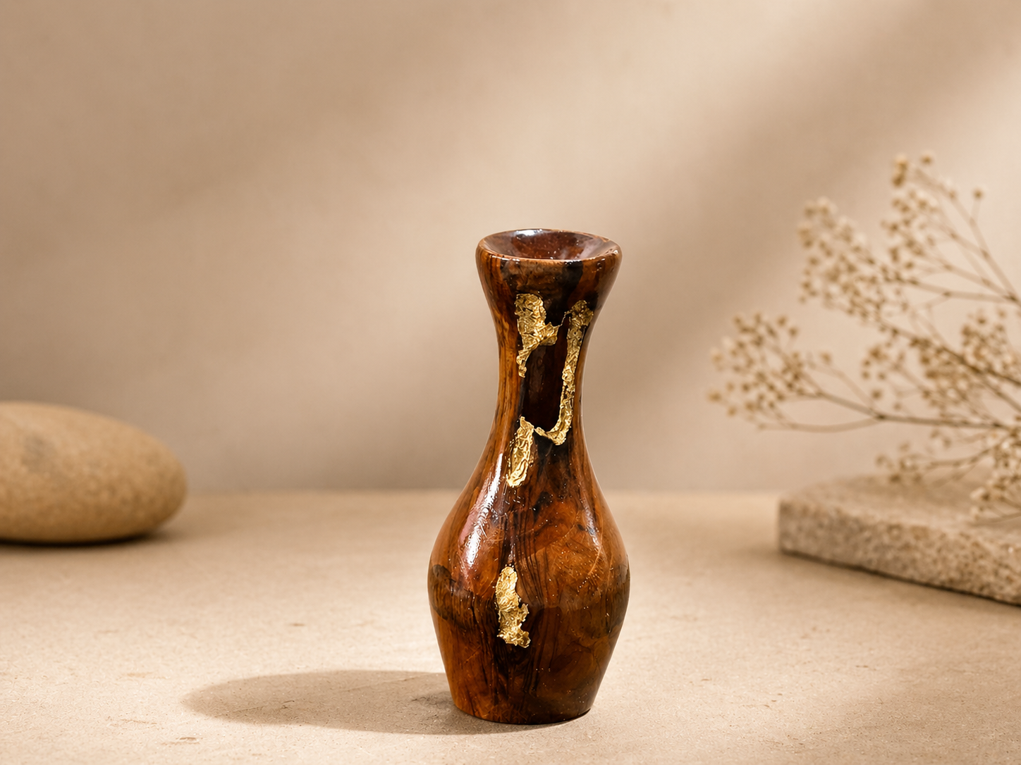 Celine Form Teak Wooden Flower Vase in teak wood by UDSS Atelier