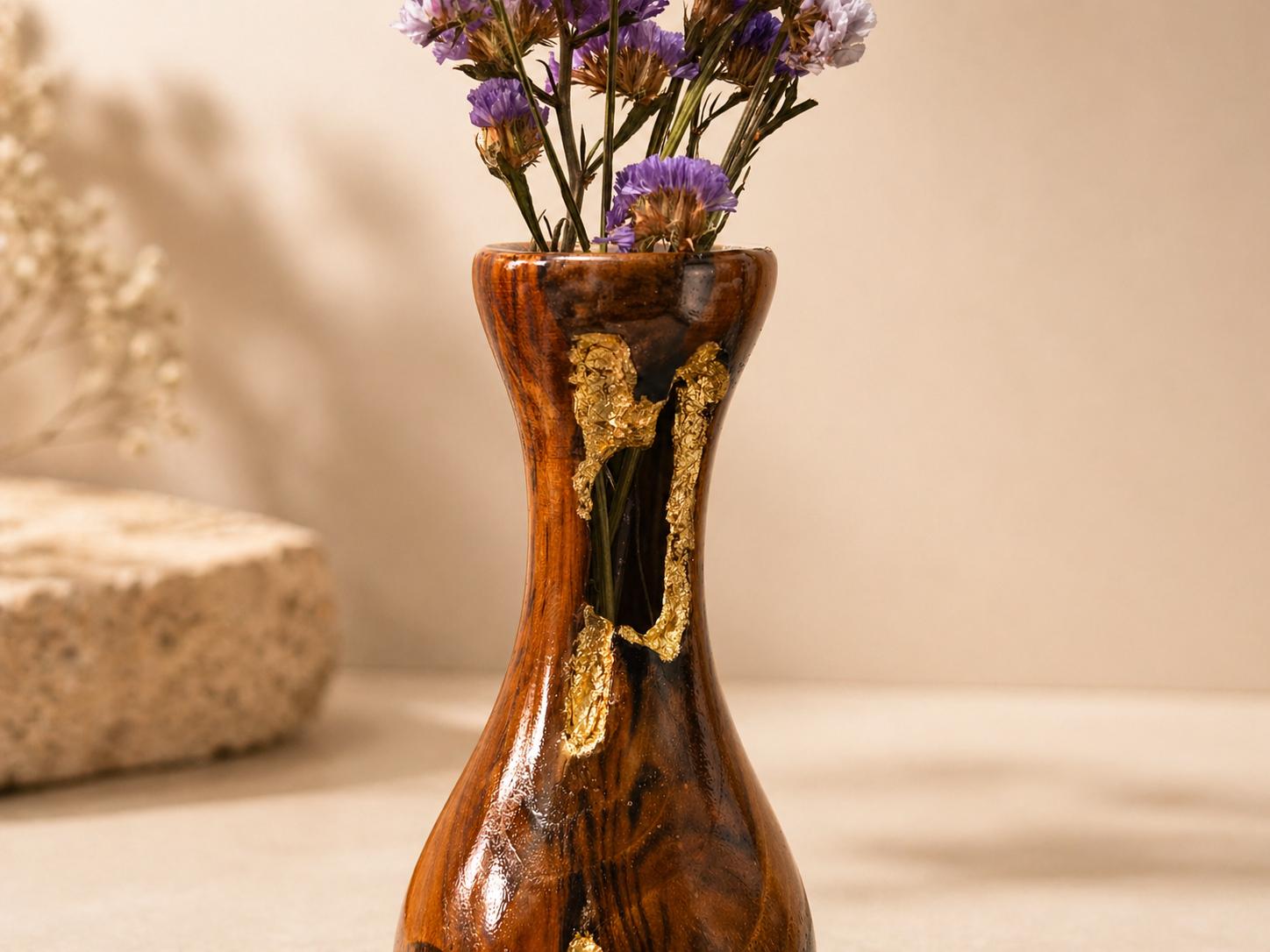 Celine Form Teak Wooden Flower Vase in teak wood by UDSS Atelier gallery 2