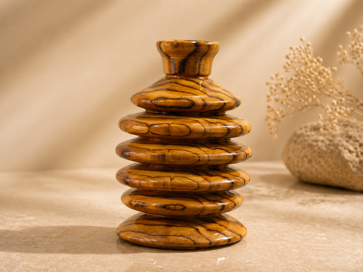Avian Loom Teak Wooden Flower Vase in teak wood by UDSS Atelier gallery 3