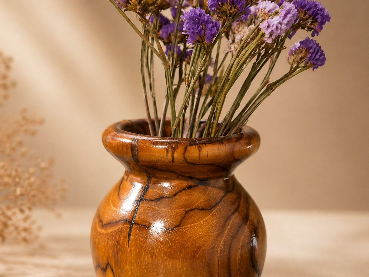 Thalen Petal Teak Wooden Flower Vase in teak wood by UDSS Atelier gallery 4