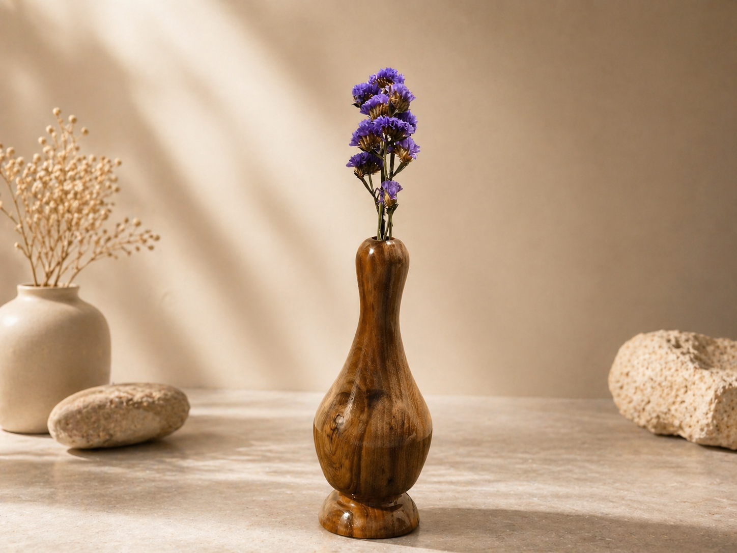Viona Grove Teak Wooden Flower Vase in teak wood by UDSS Atelier view 1