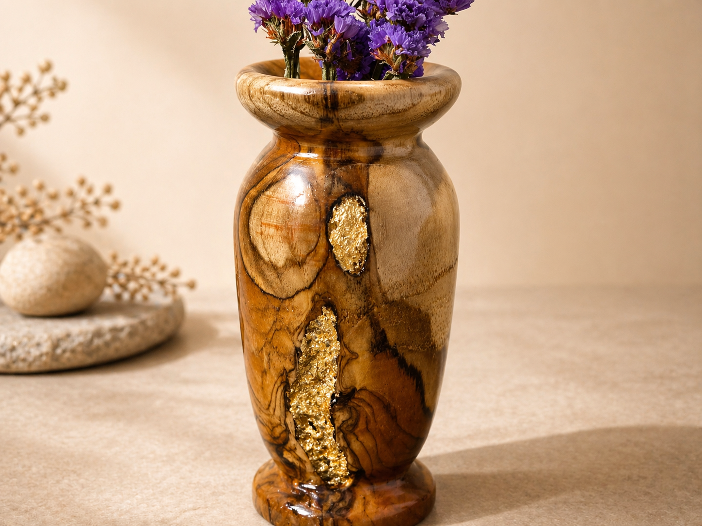 Riven Spire Teak Wooden Flower Vase in teak wood by UDSS Atelier