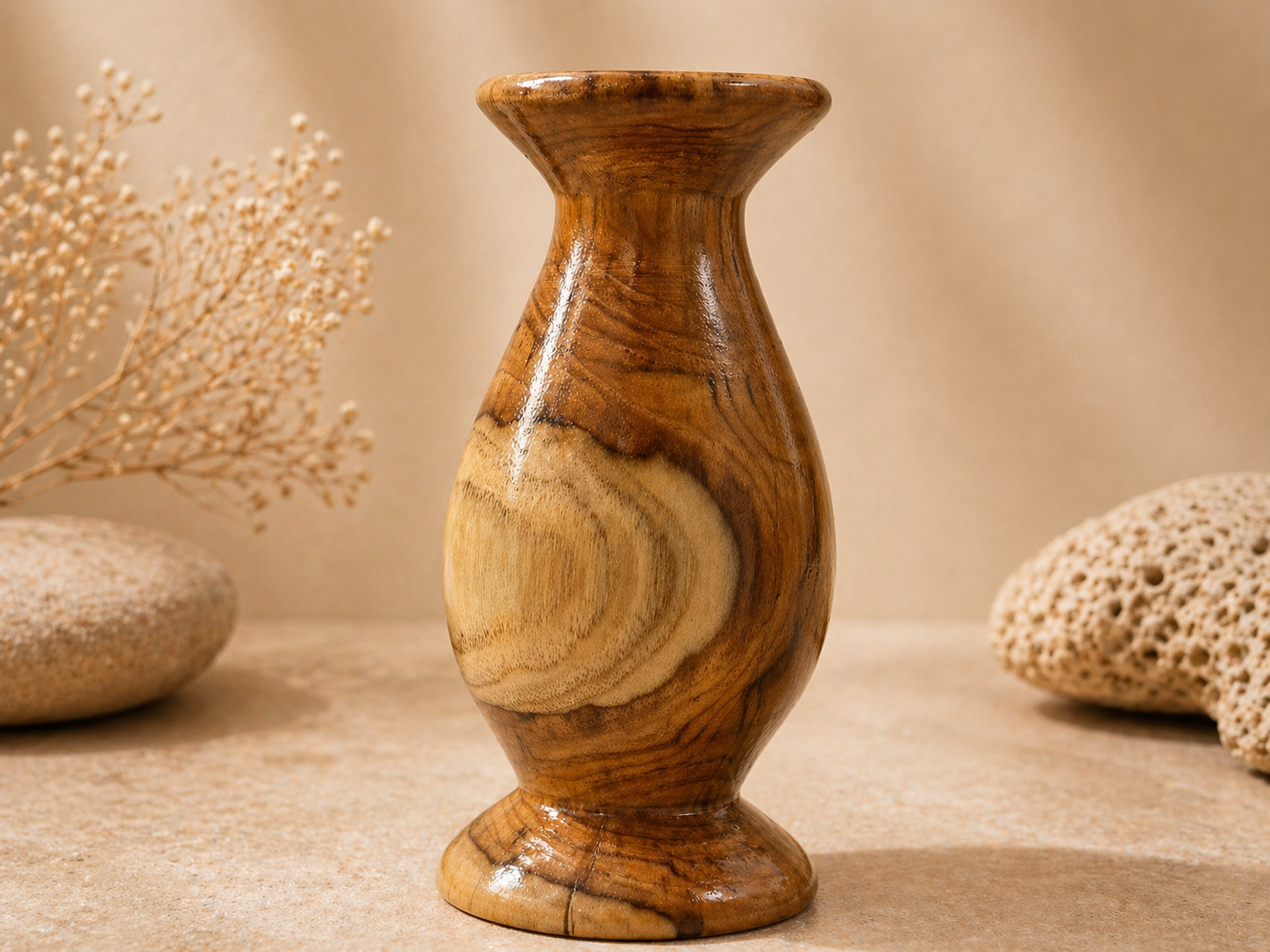 Aeris Nest Teak Wooden Flower Vase in teak wood by UDSS Atelier