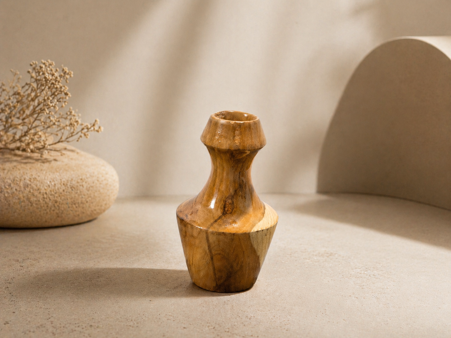 Elsin Curve Teak Wooden Flower Vase in teak wood by UDSS Atelier