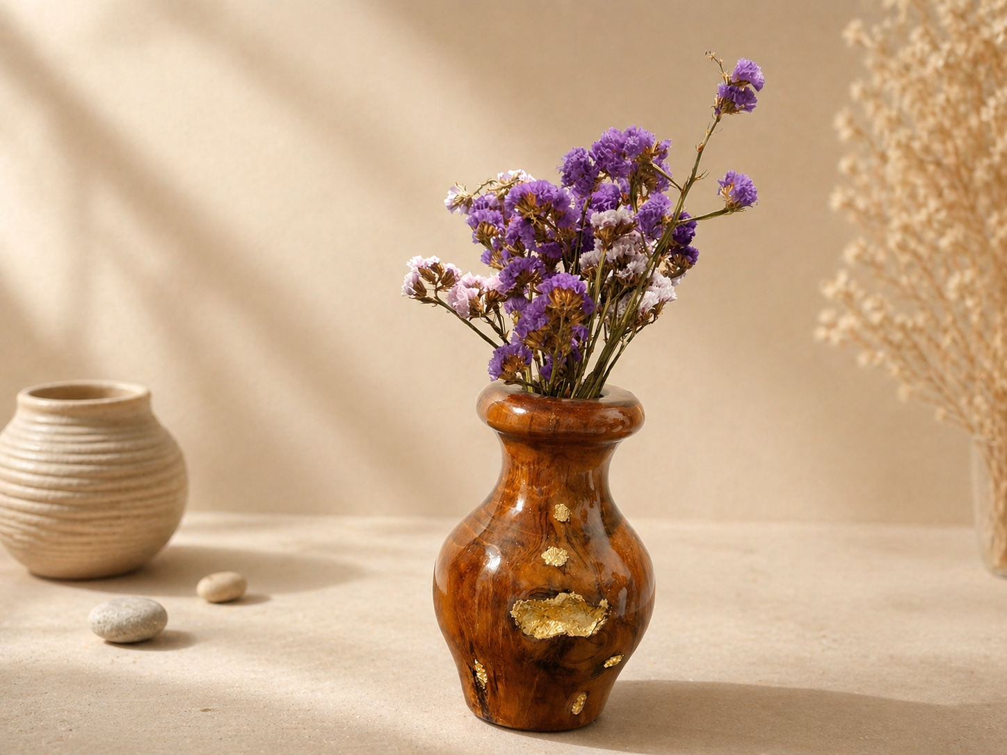 Orla Form Teak Wooden Flower Vase in teak wood by UDSS Atelier