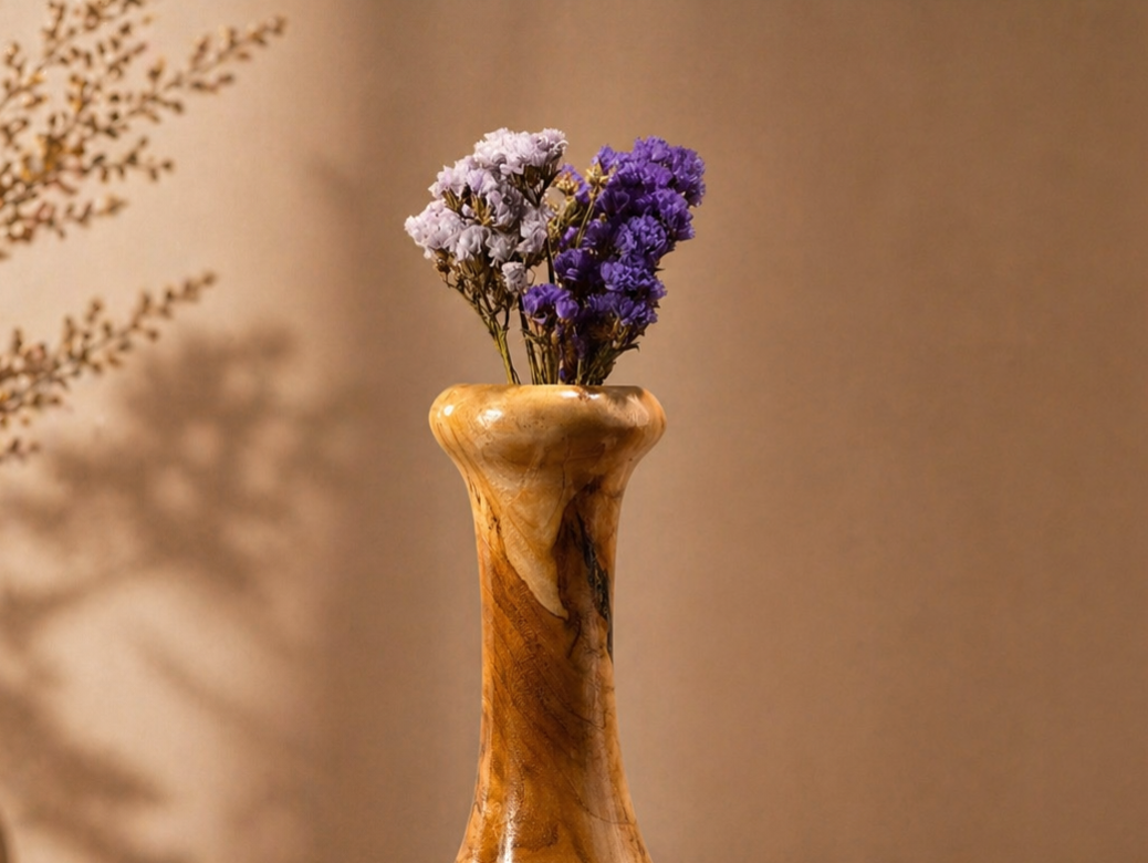 Caligo Crest Teak Wooden Flower Vase in teak wood by UDSS Atelier gallery 4