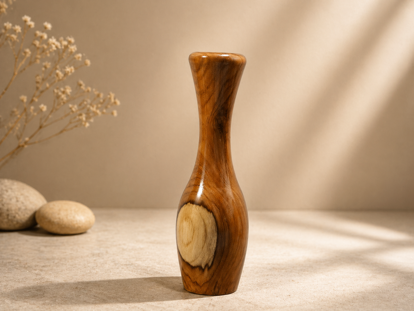 Rhea Loom Teak Wooden Flower Vase in teak wood by UDSS Atelier