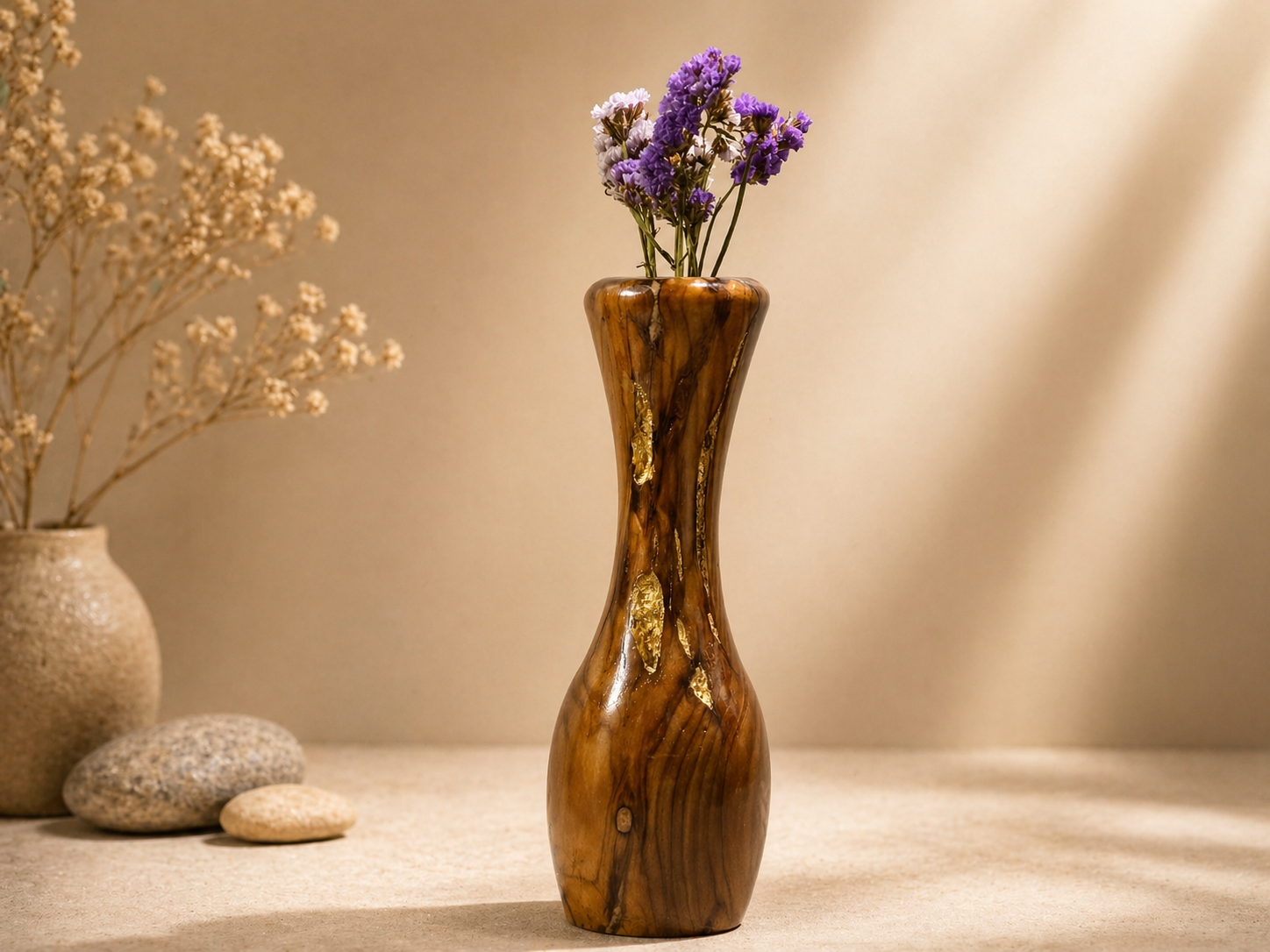 Rhea Loom Teak Wooden Flower Vase in teak wood by UDSS Atelier gallery 2