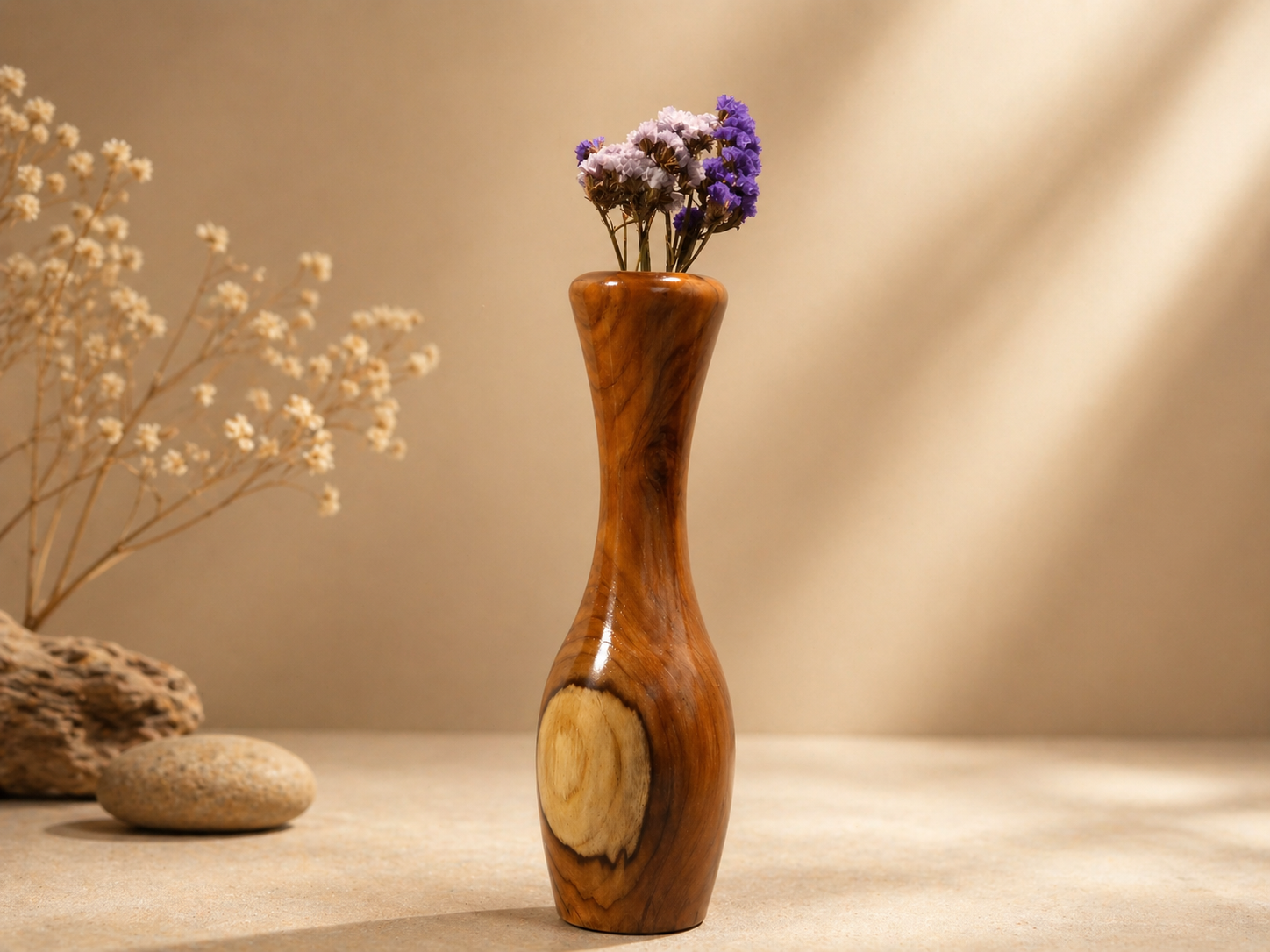Rhea Loom Teak Wooden Flower Vase in teak wood by UDSS Atelier gallery 3