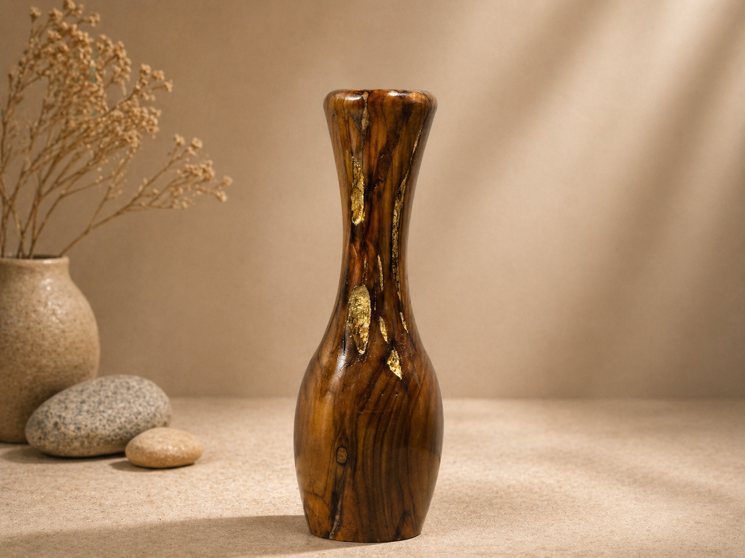 Rhea Loom Teak Wooden Flower Vase in teak wood by UDSS Atelier gallery 4