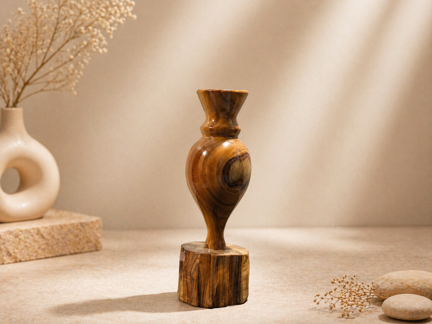 Solin Curve Teak Wooden Flower Vase in teak wood by UDSS Atelier