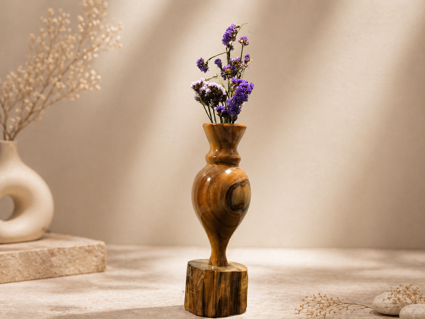 Solin Curve Teak Wooden Flower Vase in teak wood by UDSS Atelier gallery 2