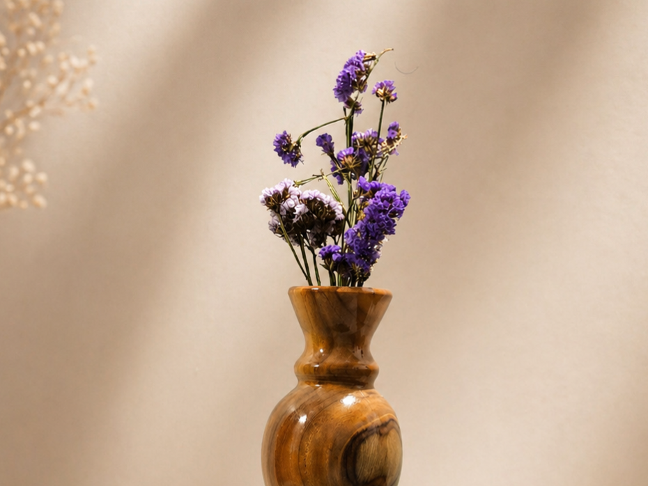 Solin Curve Teak Wooden Flower Vase in teak wood by UDSS Atelier gallery 3