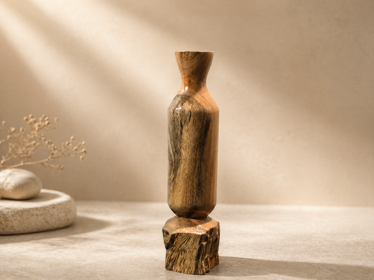 Darian Ridge Teak Wooden Flower Vase in teak wood by UDSS Atelier