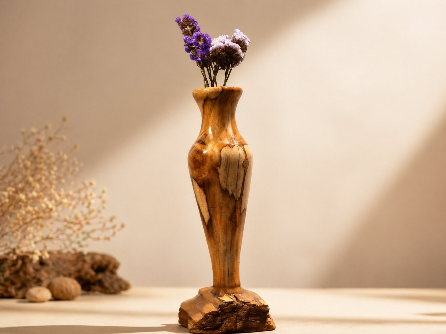 Elara Petal Teak Wooden Flower Vase in teak wood by UDSS Atelier