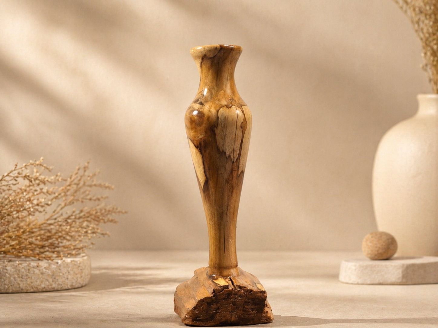 Elara Petal Teak Wooden Flower Vase in teak wood by UDSS Atelier gallery 3