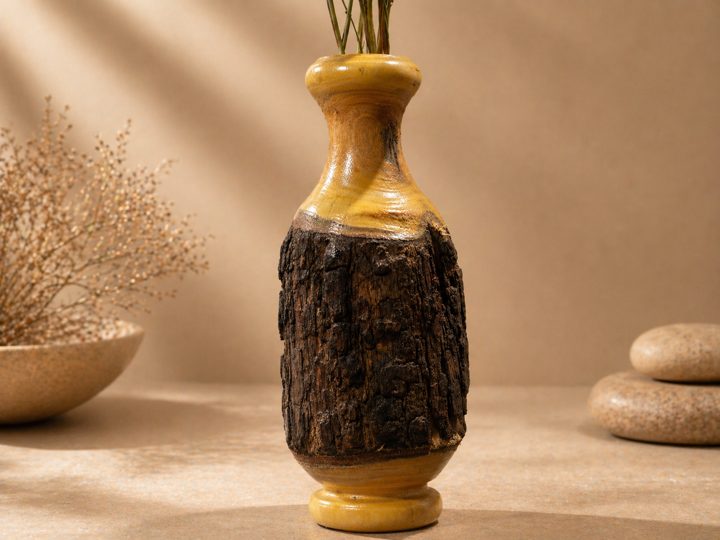 Dune Aura Wooden Flower Vase in natural wood by UDSS Atelier