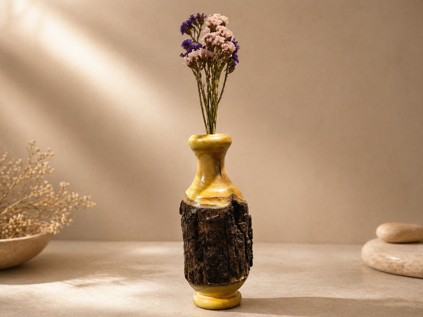 Dune Aura Wooden Flower Vase in natural wood by UDSS Atelier gallery 4