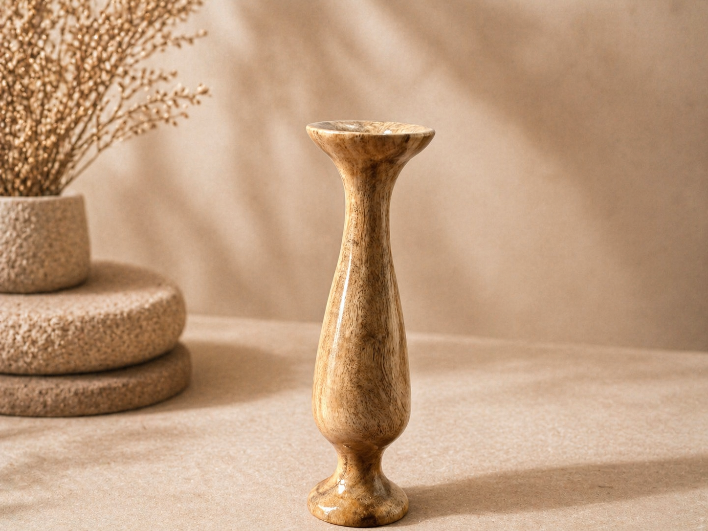 Solace Line Wooden Flower Vase in natural wood by UDSS Atelier