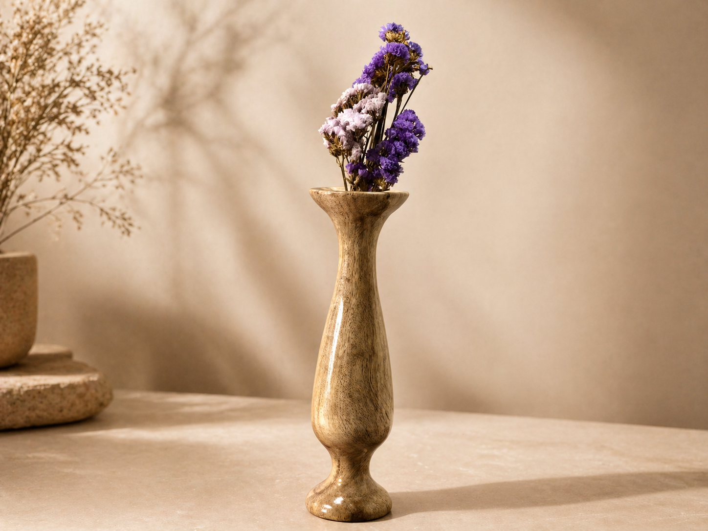 Solace Line Wooden Flower Vase in natural wood by UDSS Atelier gallery 2