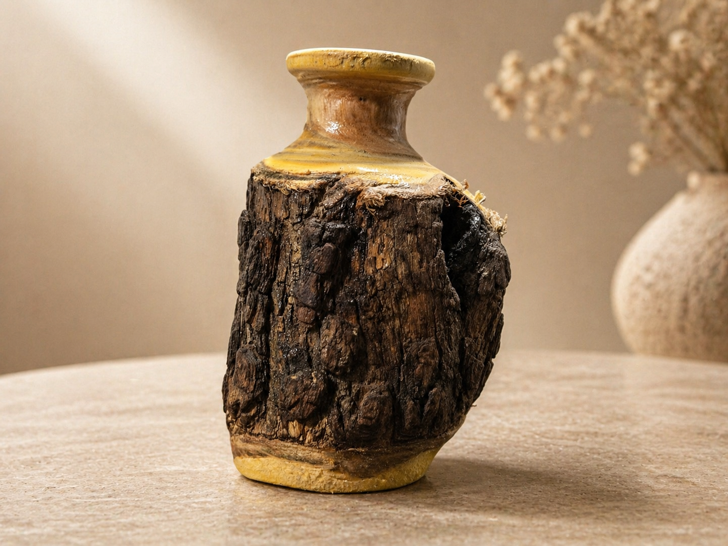 Oriel Curve Wooden Flower Vase in natural wood by UDSS Atelier