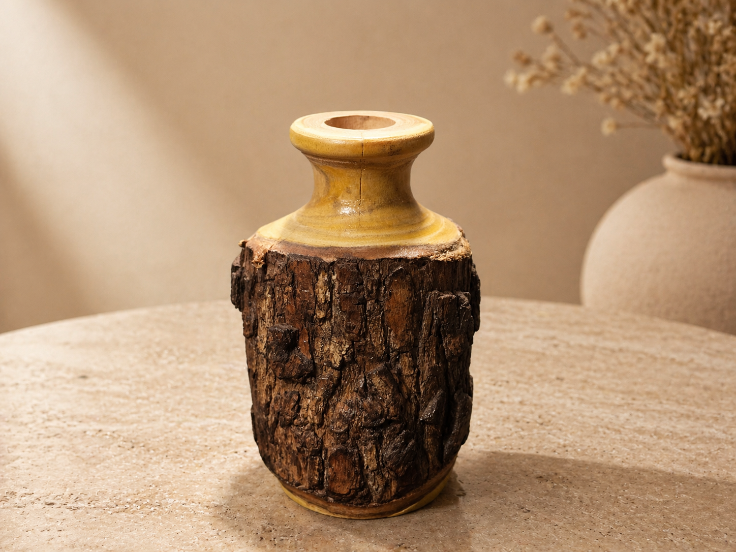 Oriel Curve Wooden Flower Vase in natural wood by UDSS Atelier gallery 3