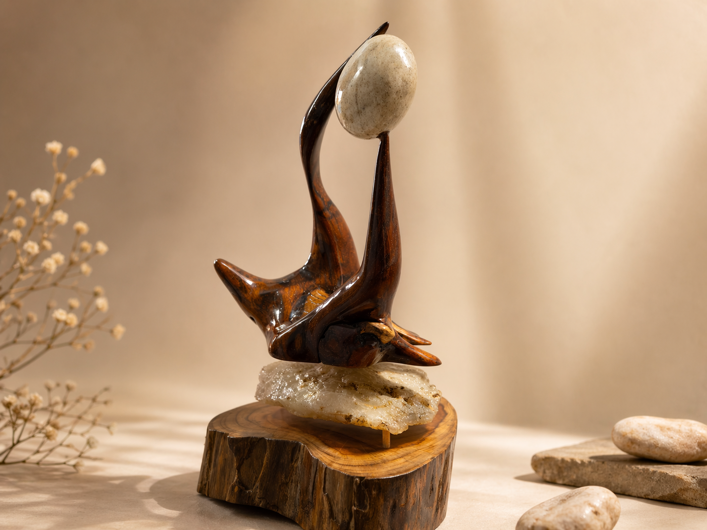Obsidian Wing Statement Wood Sculpture in live-edge natural wood by UDSS Atelier view 2