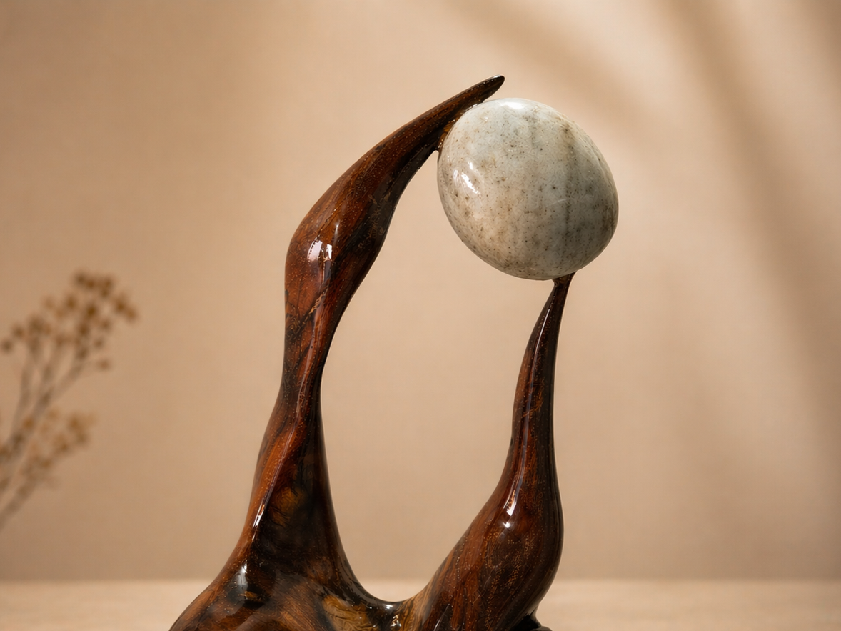 Obsidian Wing Statement Wood Sculpture in live-edge natural wood by UDSS Atelier view 4