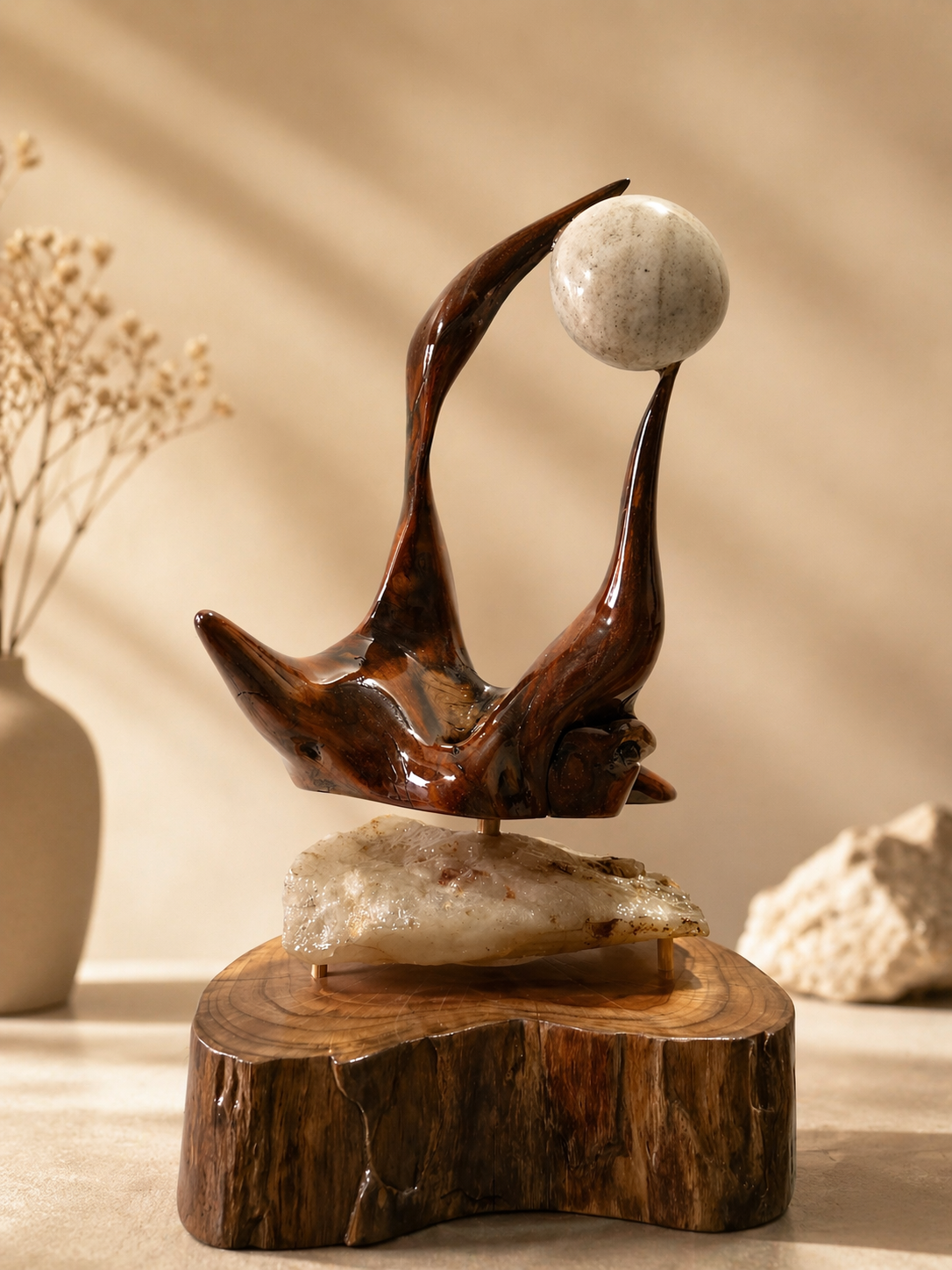 Obsidian Wing Statement Wood Sculpture in live-edge natural wood by UDSS Atelier