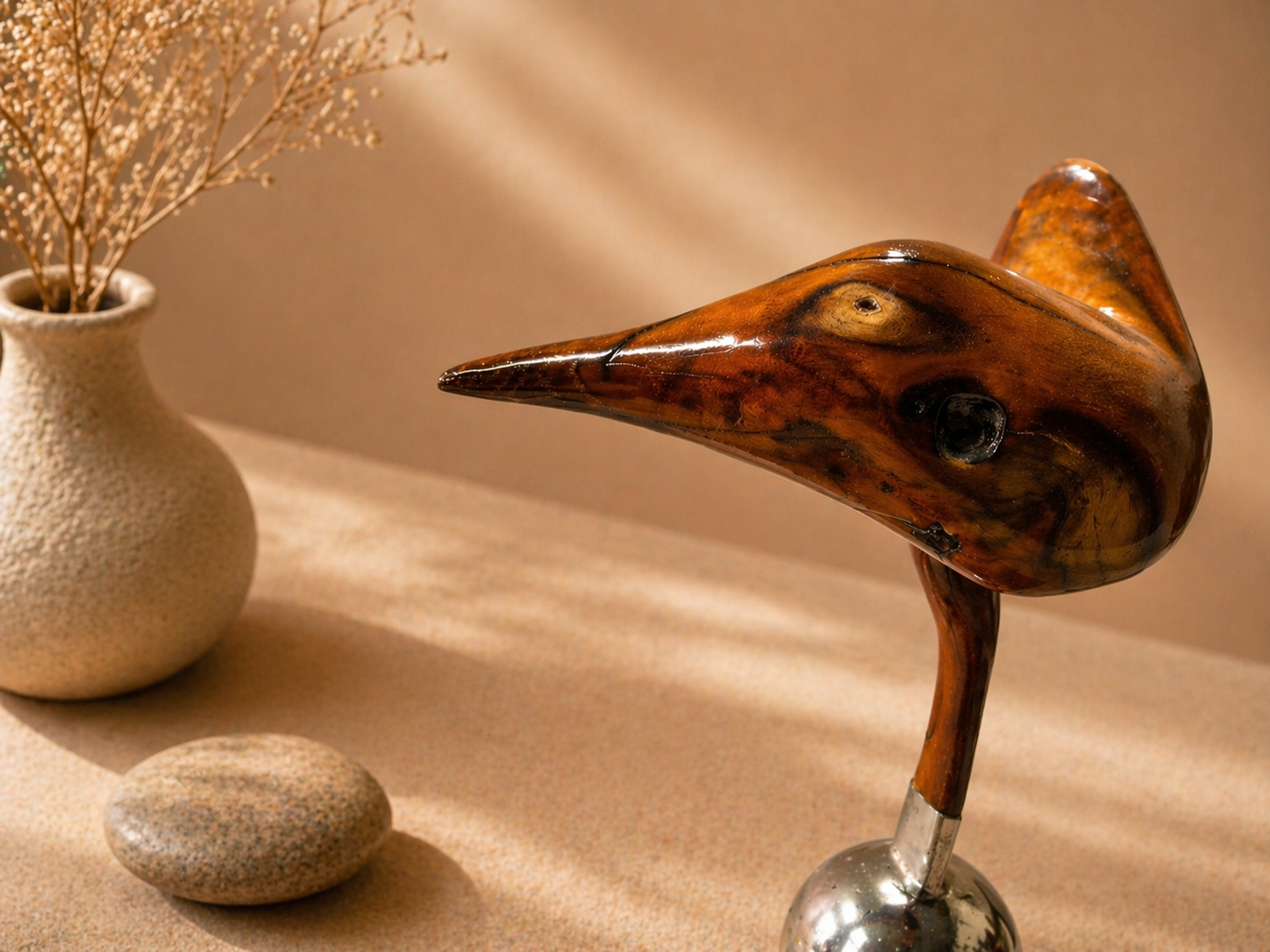 Ember Finch Bird Wood Sculpture in live-edge natural wood by UDSS Atelier view 3