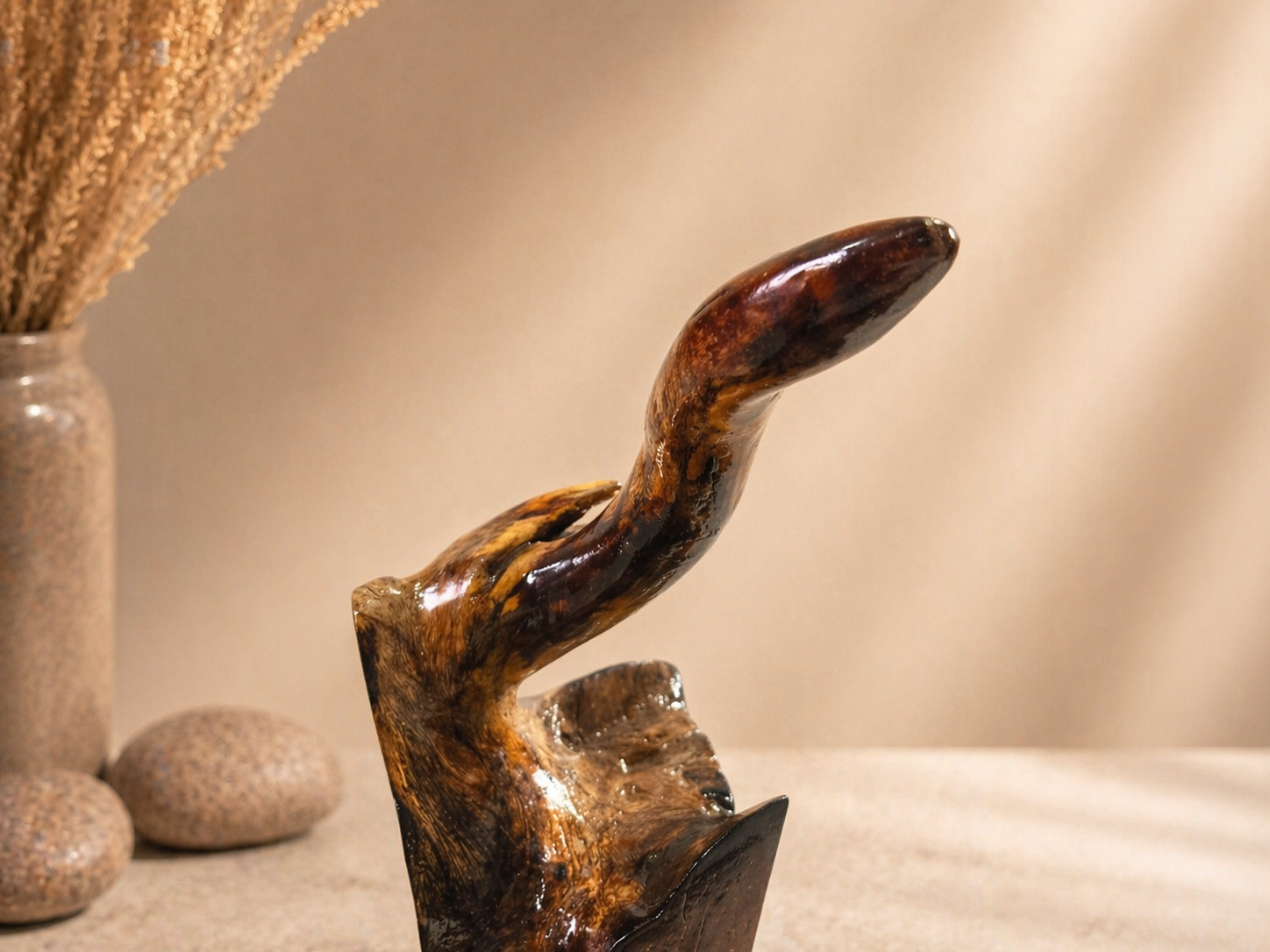 Horizon Reach Abstract Wood Sculpture in live-edge natural wood by UDSS Atelier view 4