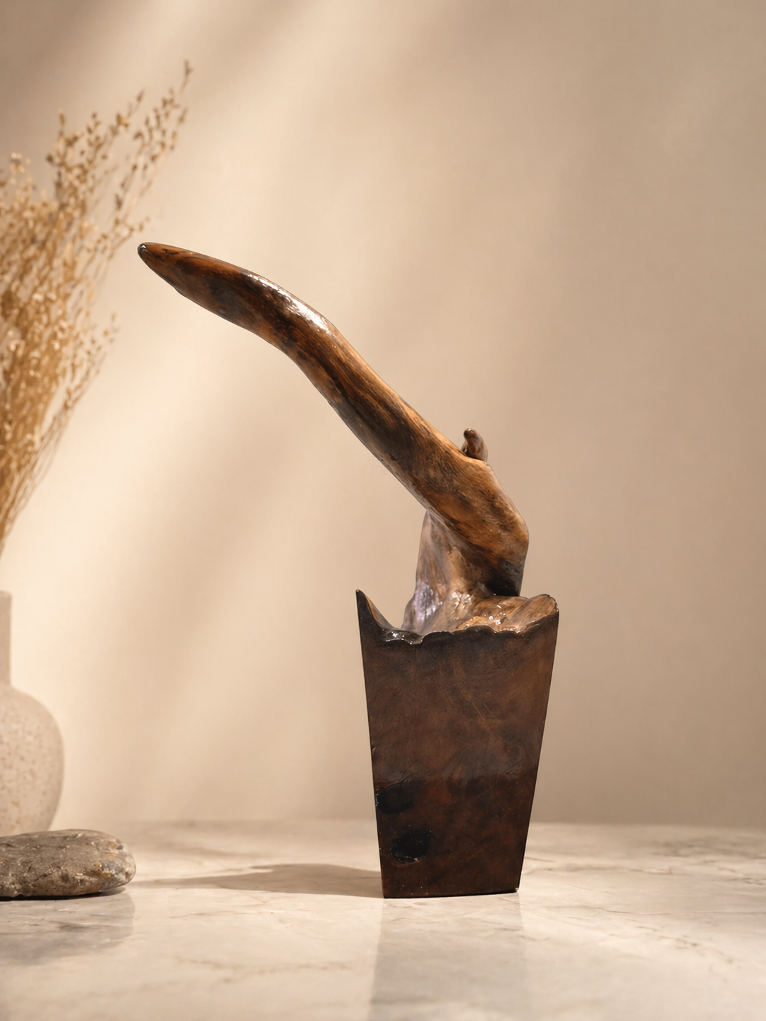 Horizon Reach Abstract Wood Sculpture in live-edge natural wood by UDSS Atelier